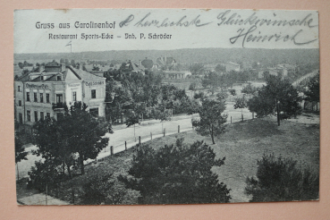 Ansichtskarte AK Gruß aus Carolinenhof Eichwalde 1910 Konditorei Cafe Restaurant Schröder Straße Häuser Architektur Ortsansicht Brandenburg